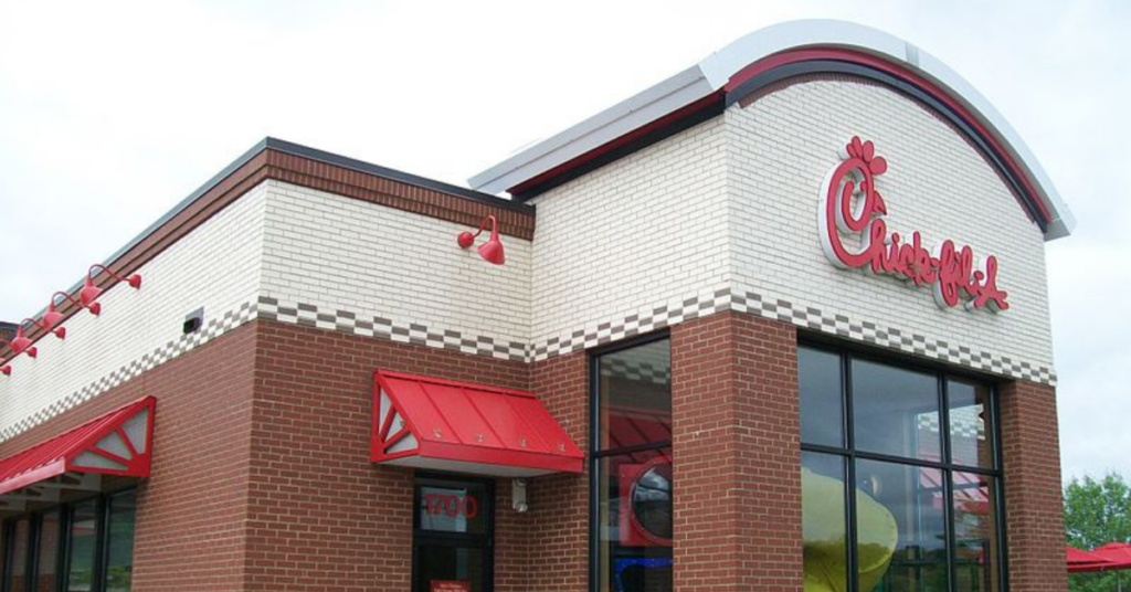 The front entrance of a Chic-Fil-A charge.