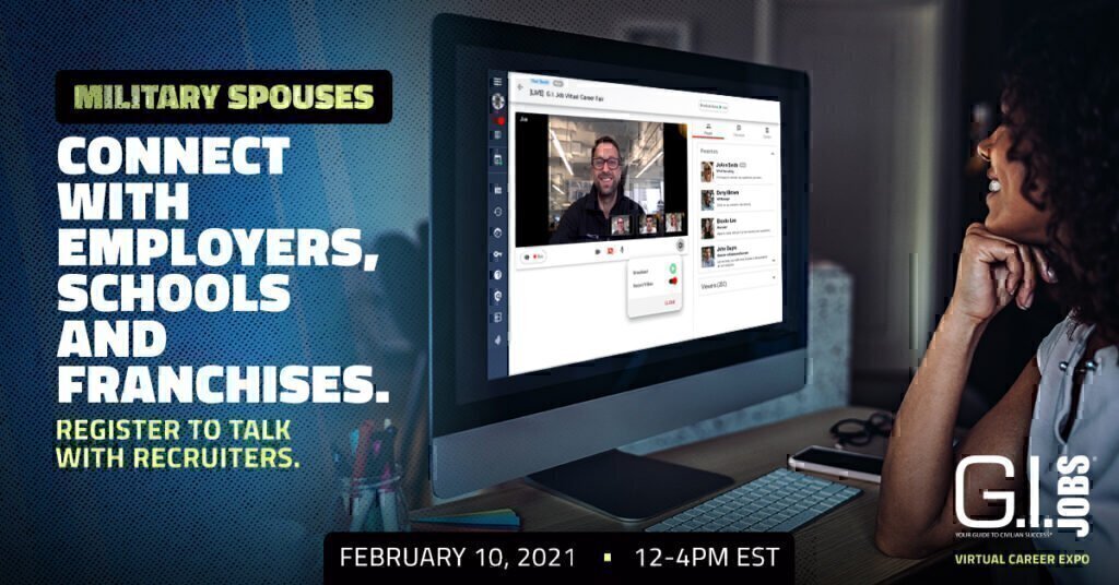 An advertisement for the 2021 G.I. Jobs Virtual Career Expo on February 10th.