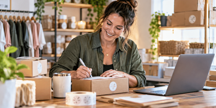 Military spouse working on her small business from home