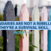 Banner over a pastel picket fence reads: 'Boundaries are not a rebellion. They're a survival skill.' Military Spouse.