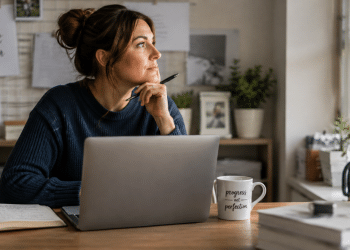 Military spouse entrepreneur working on her business from home