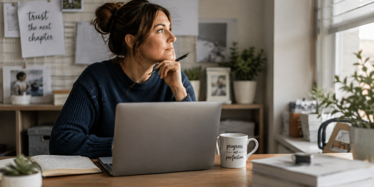 Military spouse entrepreneur working on her business from home